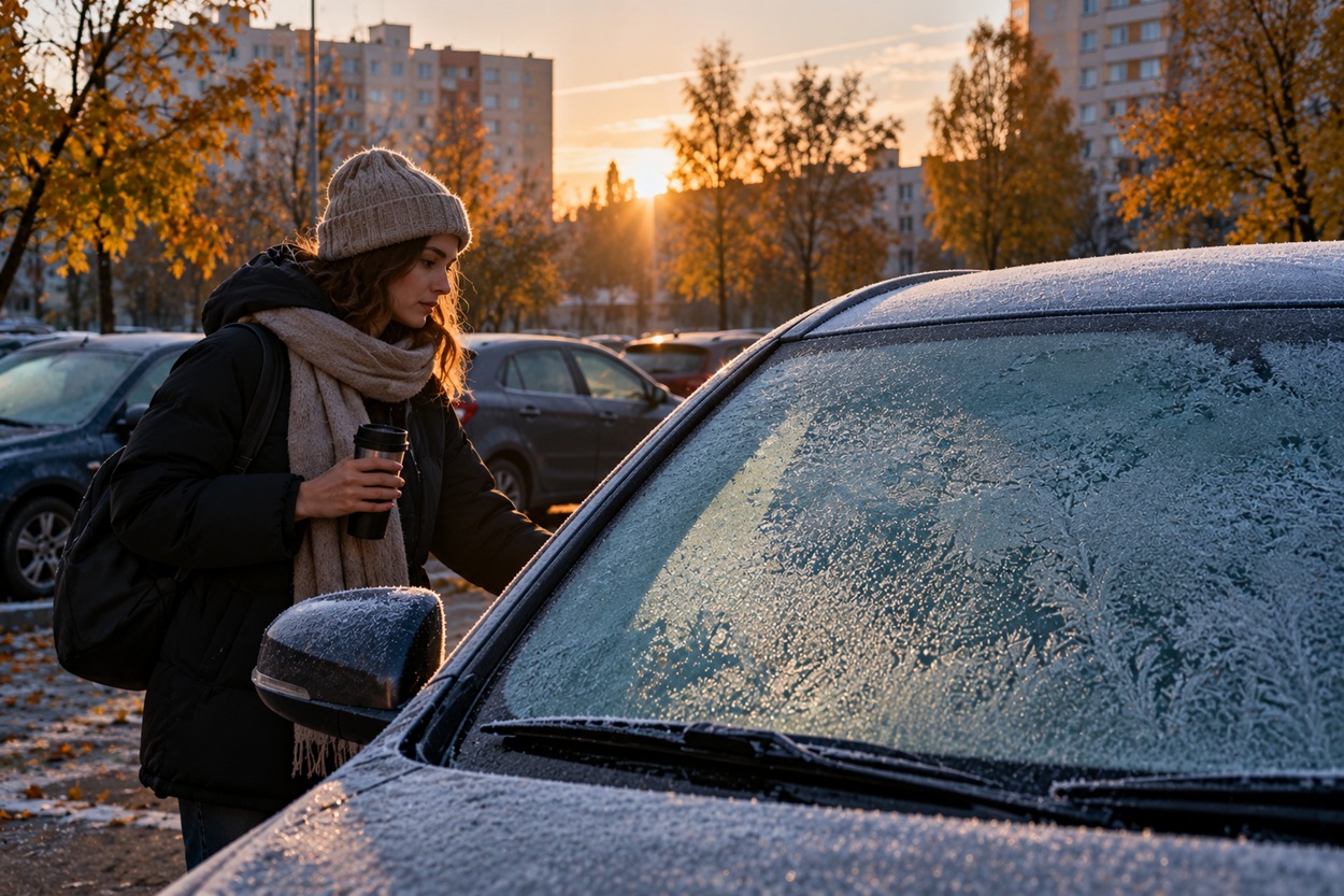Морозное утро у автомобиля