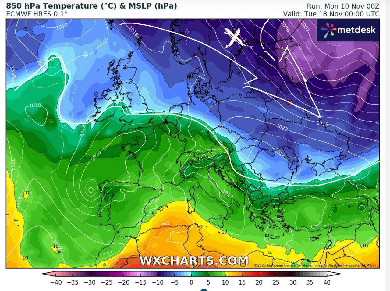 Прогноз по температуре от модели ECMWF