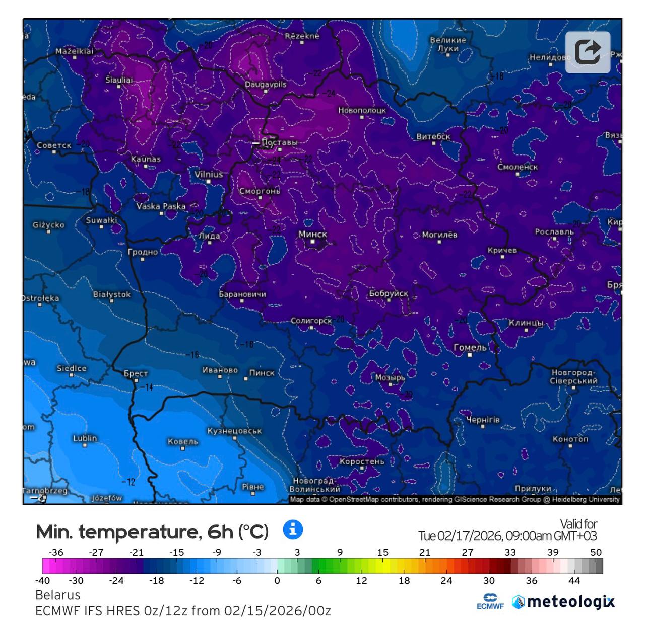 Температура утром 17 февраля в Беларуси