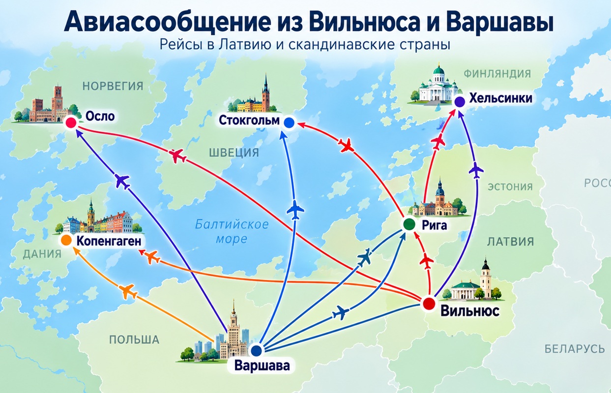 Авиамаршруты Вильнюса и Варшавы Авиамаршруты Вильнюса и Варшавы