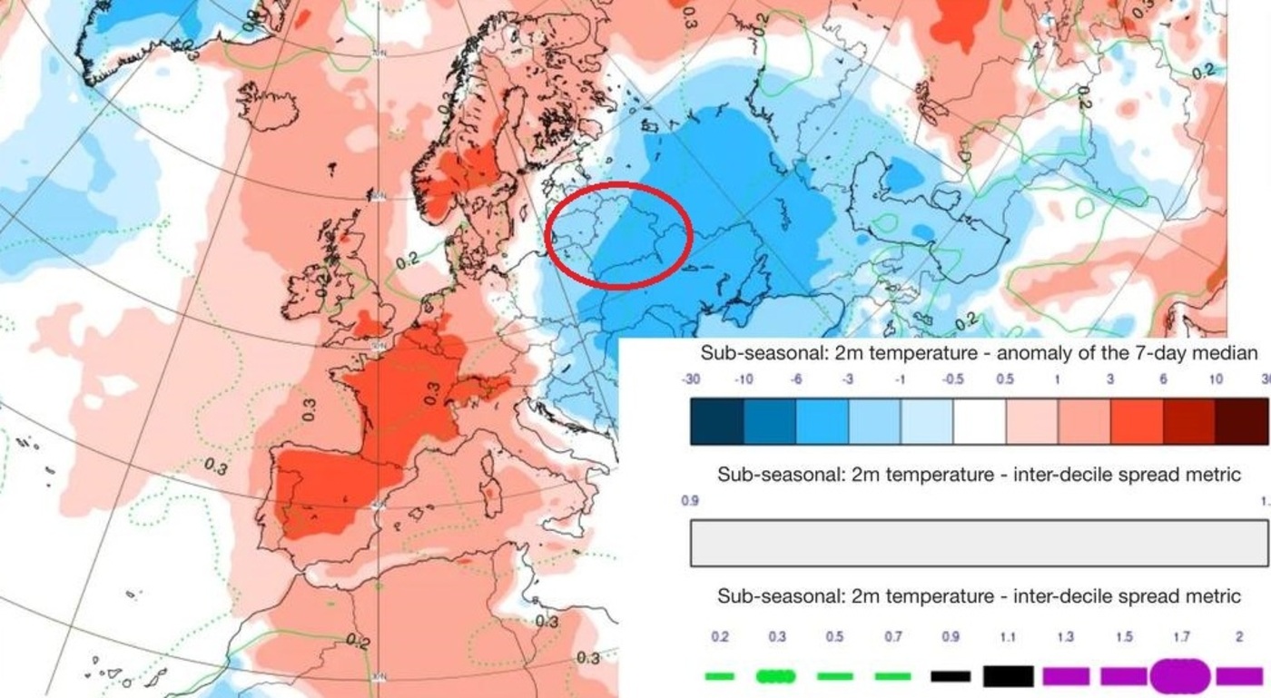 Карта температурных аномалий с 27 апреля по 4 мая