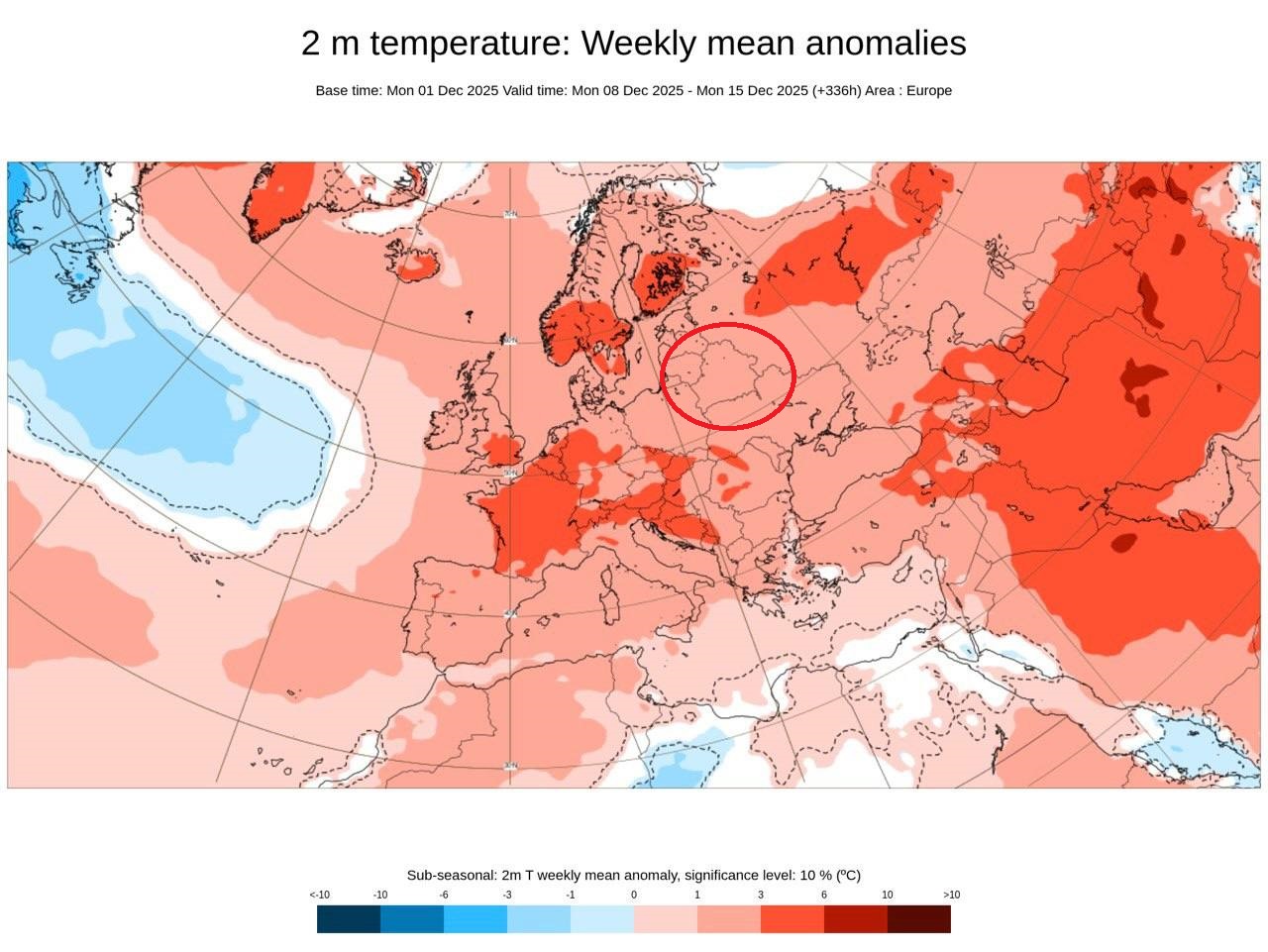 средненедельные температурные аномалии с 8 по 15 декабря