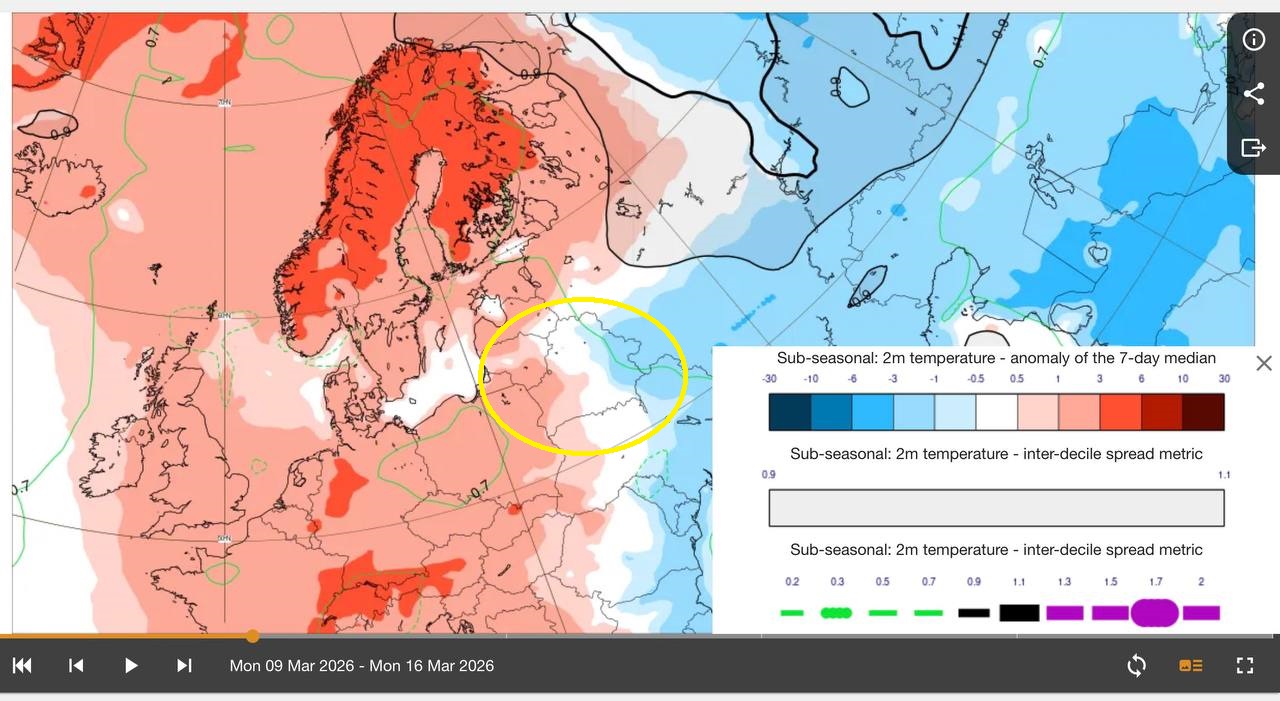 Температурные аномалии в Беларуси с 9 по 16 марта