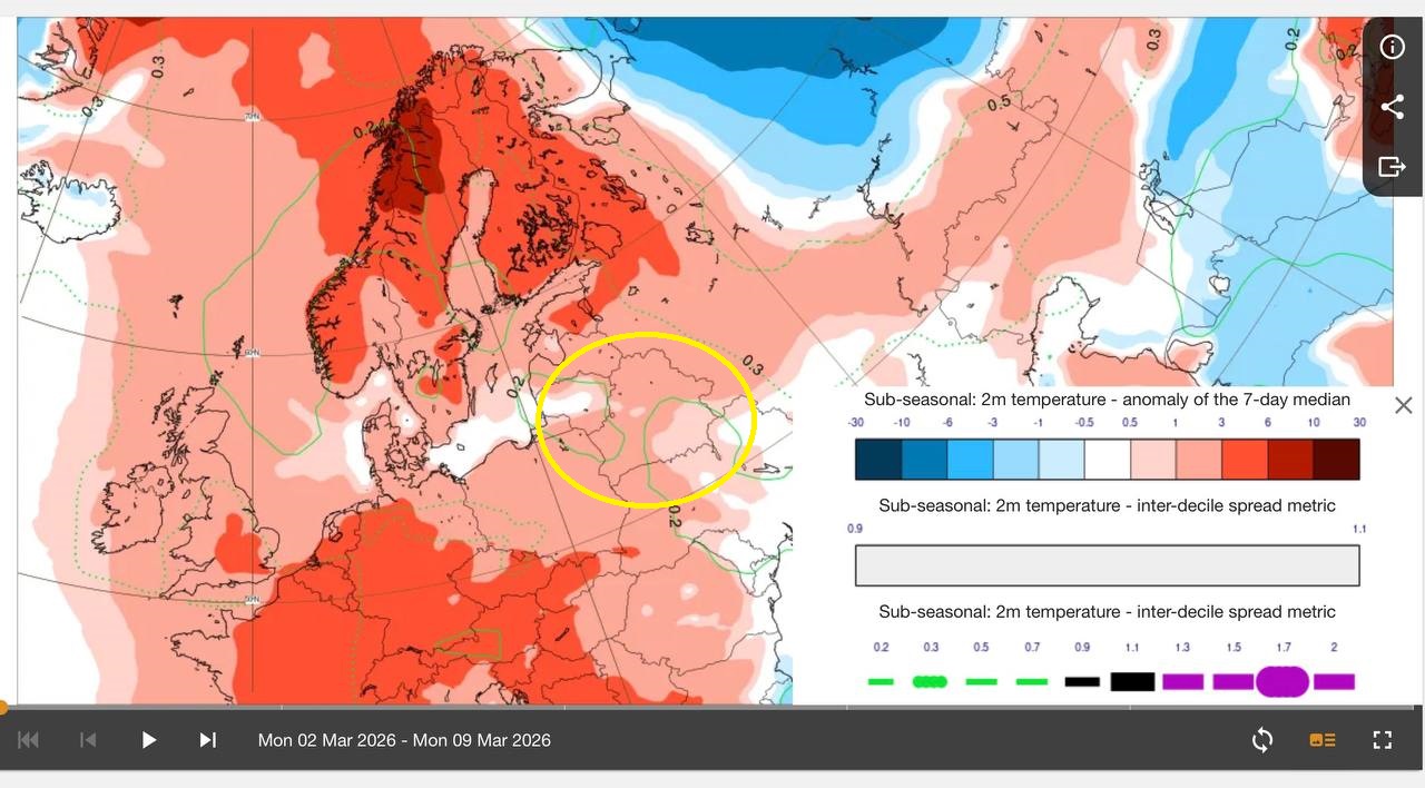 Температурные аномалии со 2 по 9 марта в Беларуси