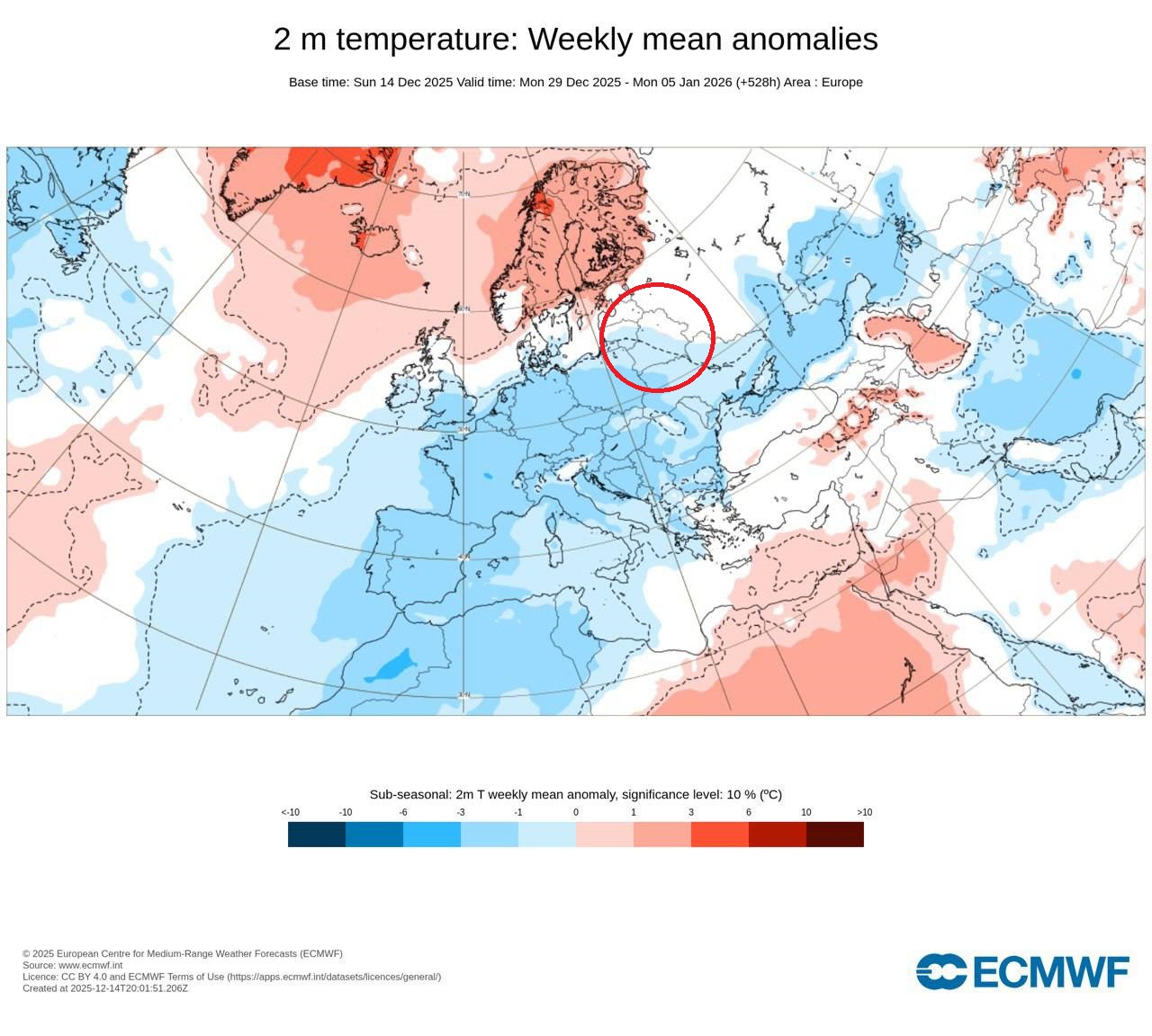 Карта температурных аномалий с 29 декабря по 5 января