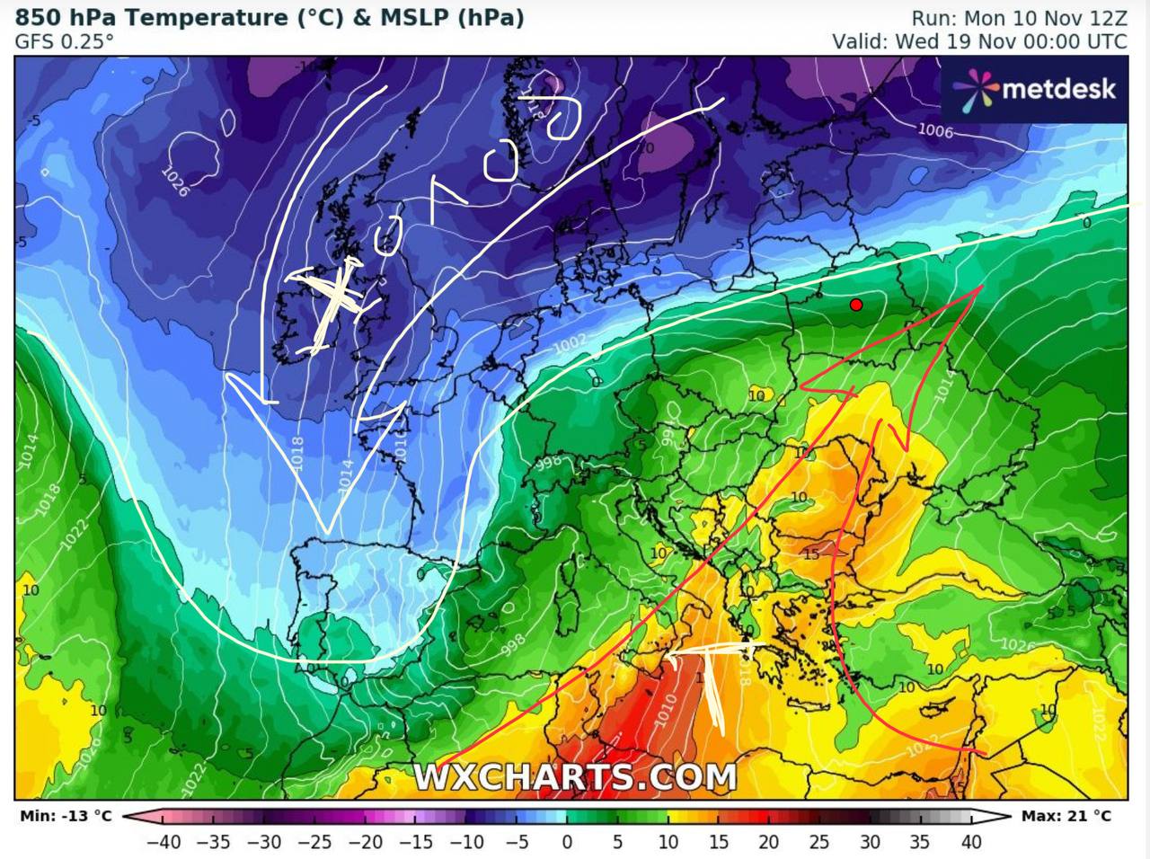 Прогноз по температуре от модели GFS