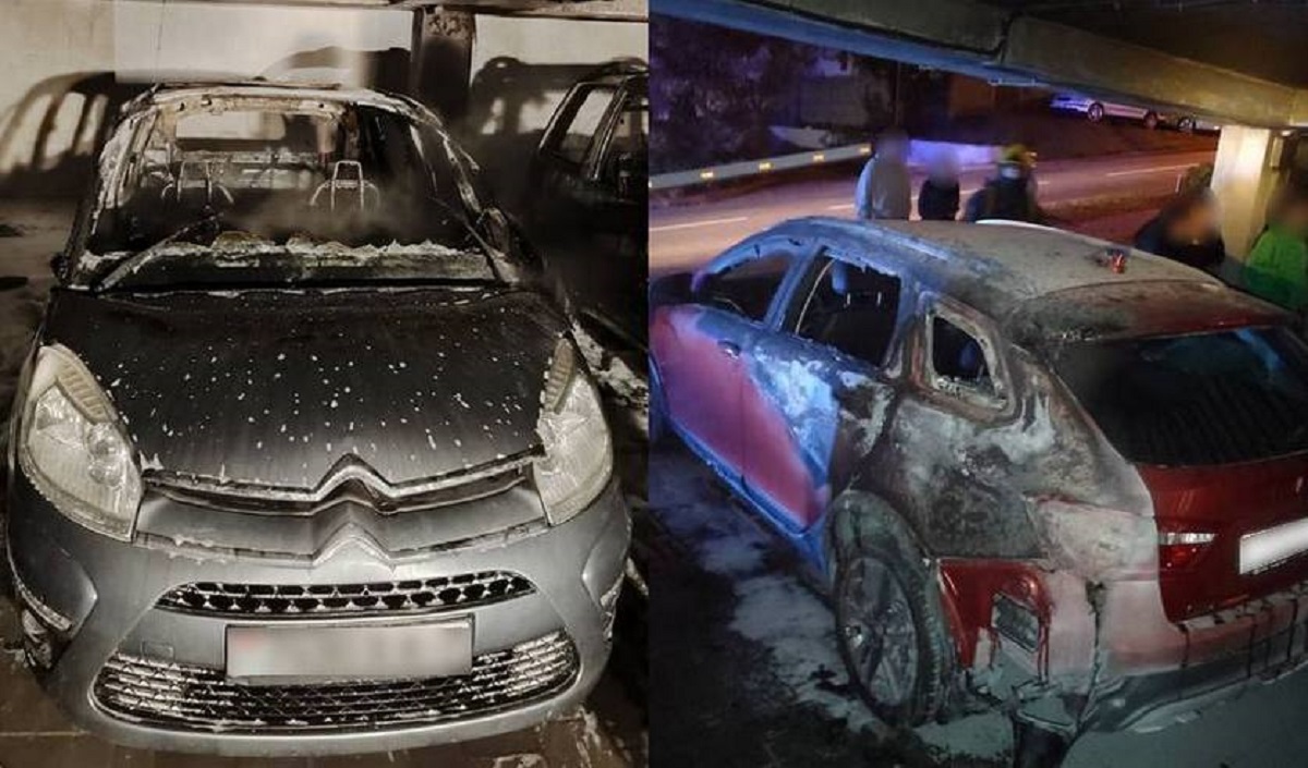 сожженные авто на паркинге в Минске 
