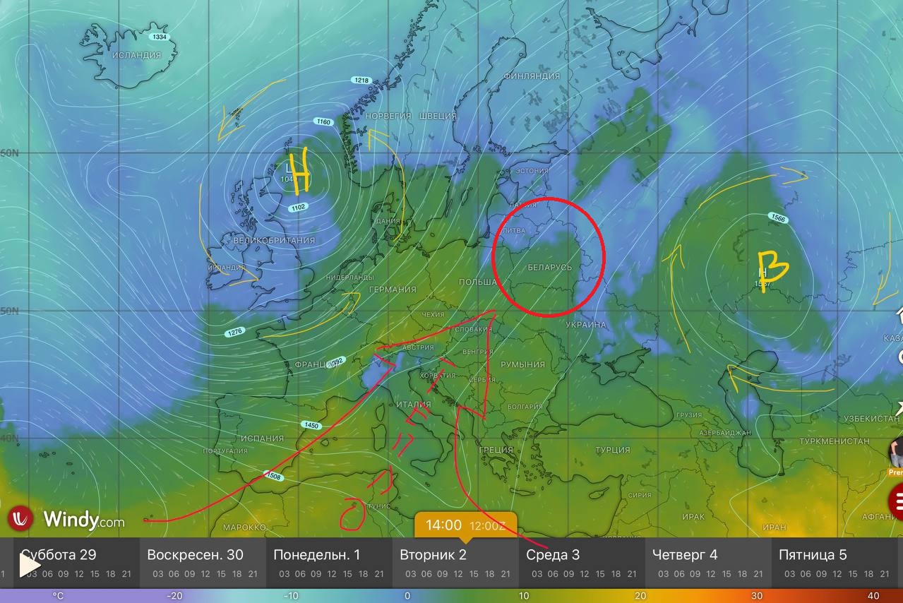 волна тепла в направлении Беларуси 2 декабря