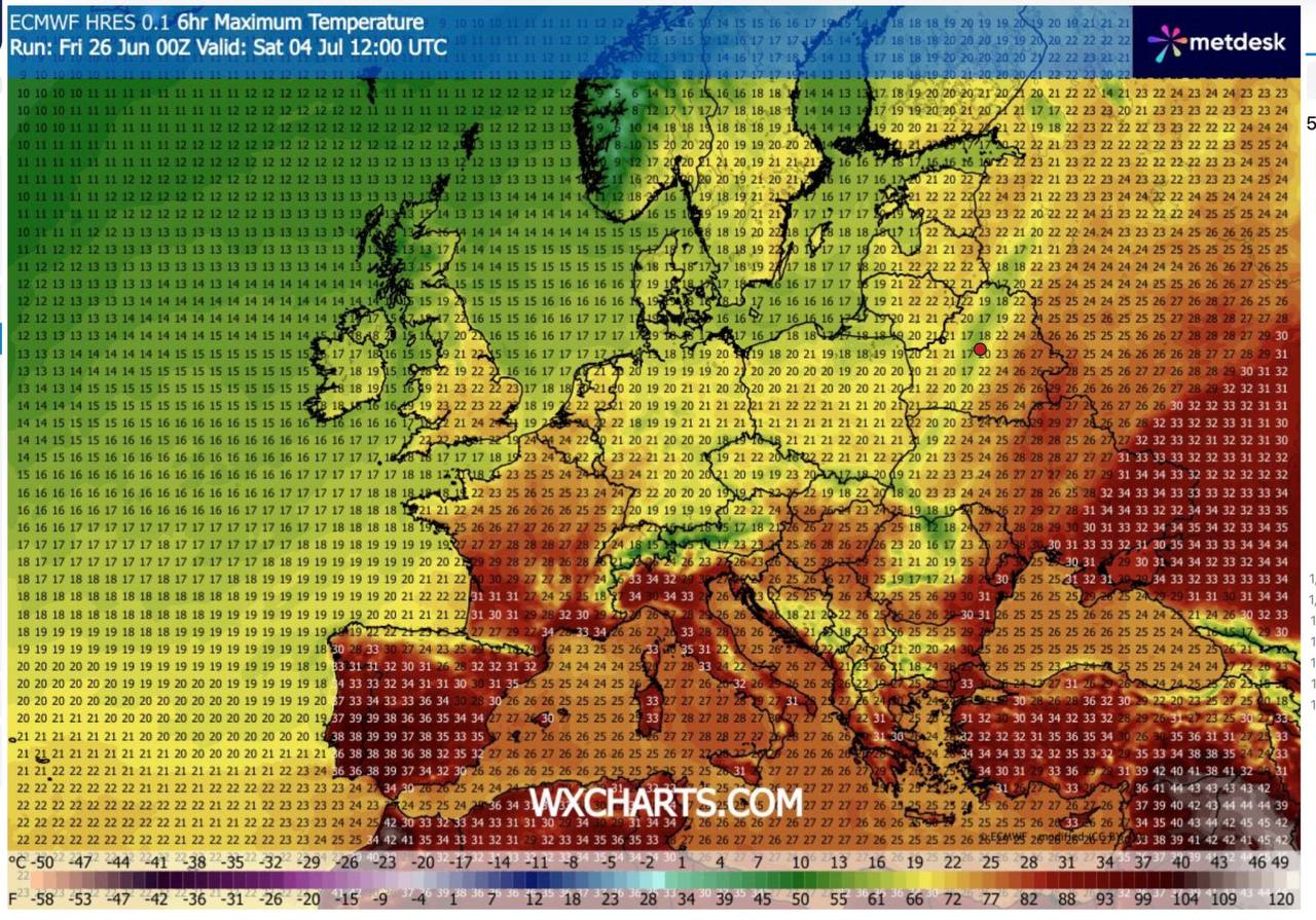 Температура 4 июля, прогноз ECMWF