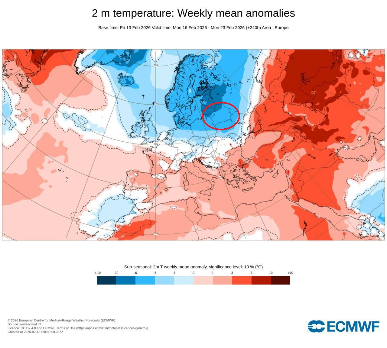 Отрицательная температурная аномалия с 16 по 23 февраля в Беларуси