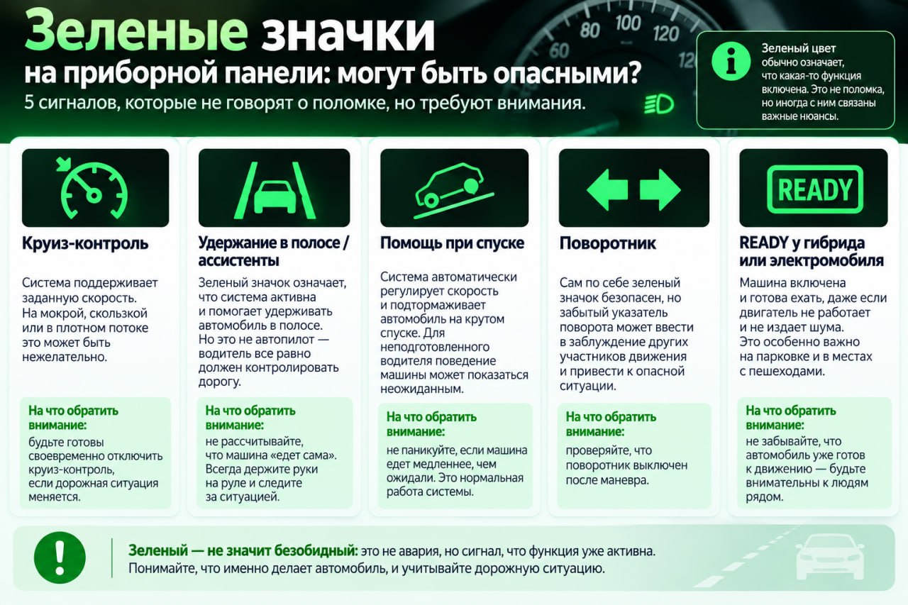 зеленые значки на приборной панели