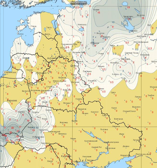 Высота снежного покрова к утру 24 ноября в Беларуси