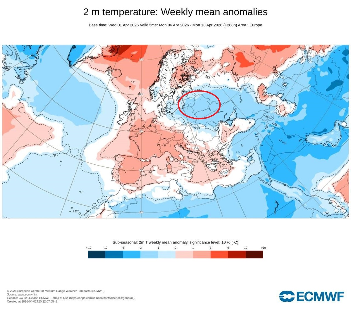 Карта температурных аномалий с 6 по 13 апреля