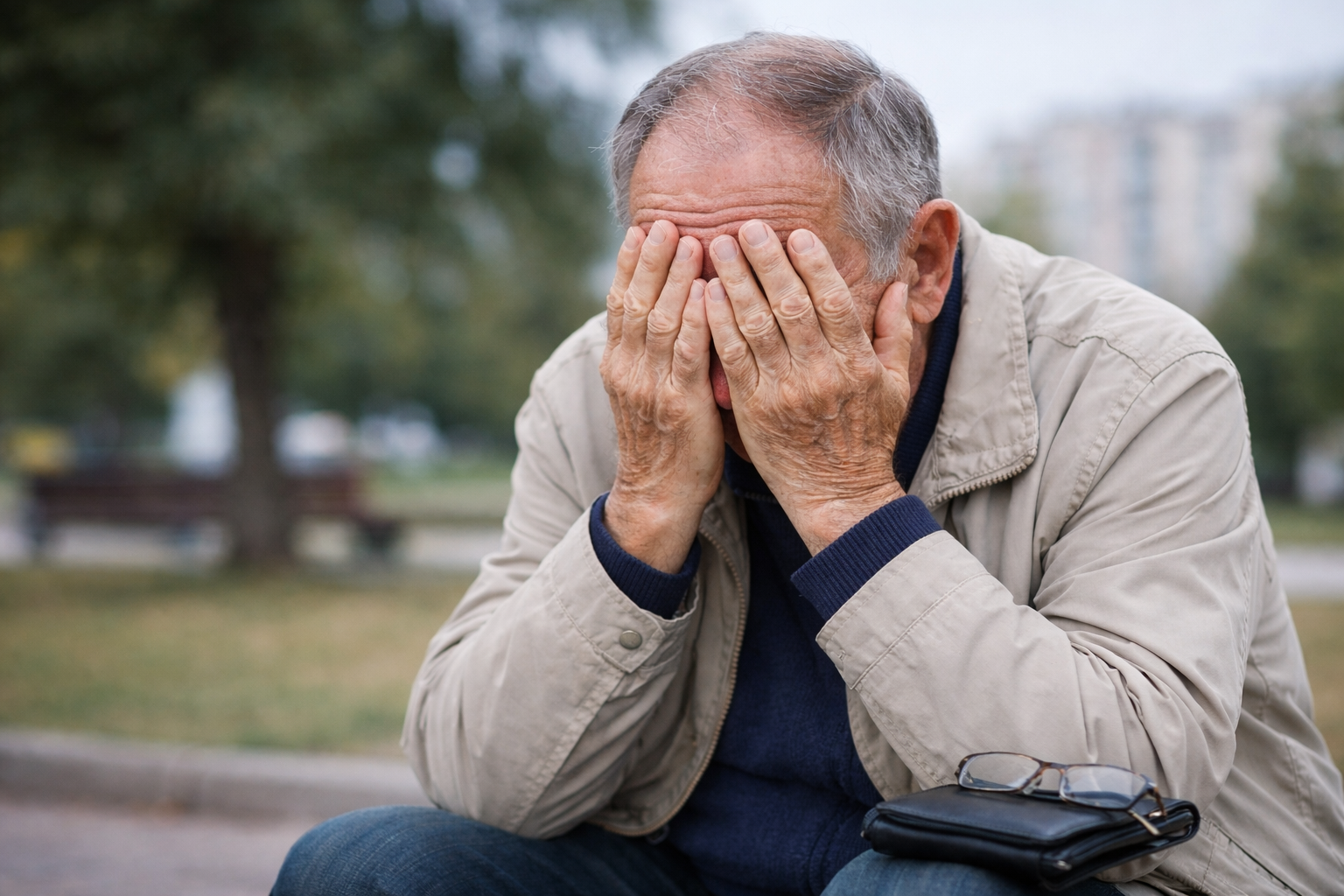 Пенсионер плачет
