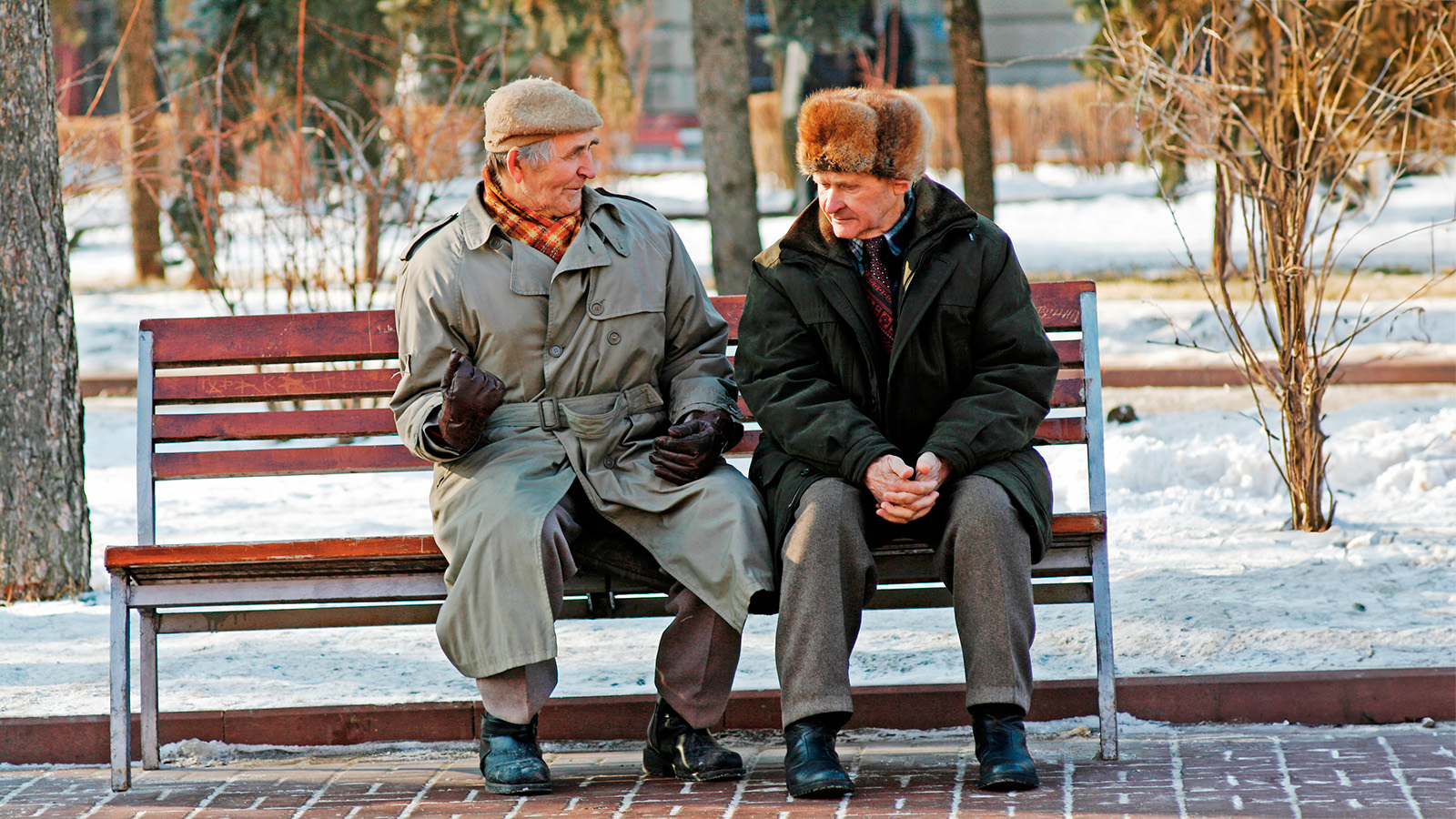 пенсионеры сидят на лавочке