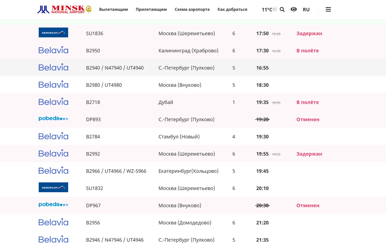табло прилетов_Минский аэропорт табло прилетов