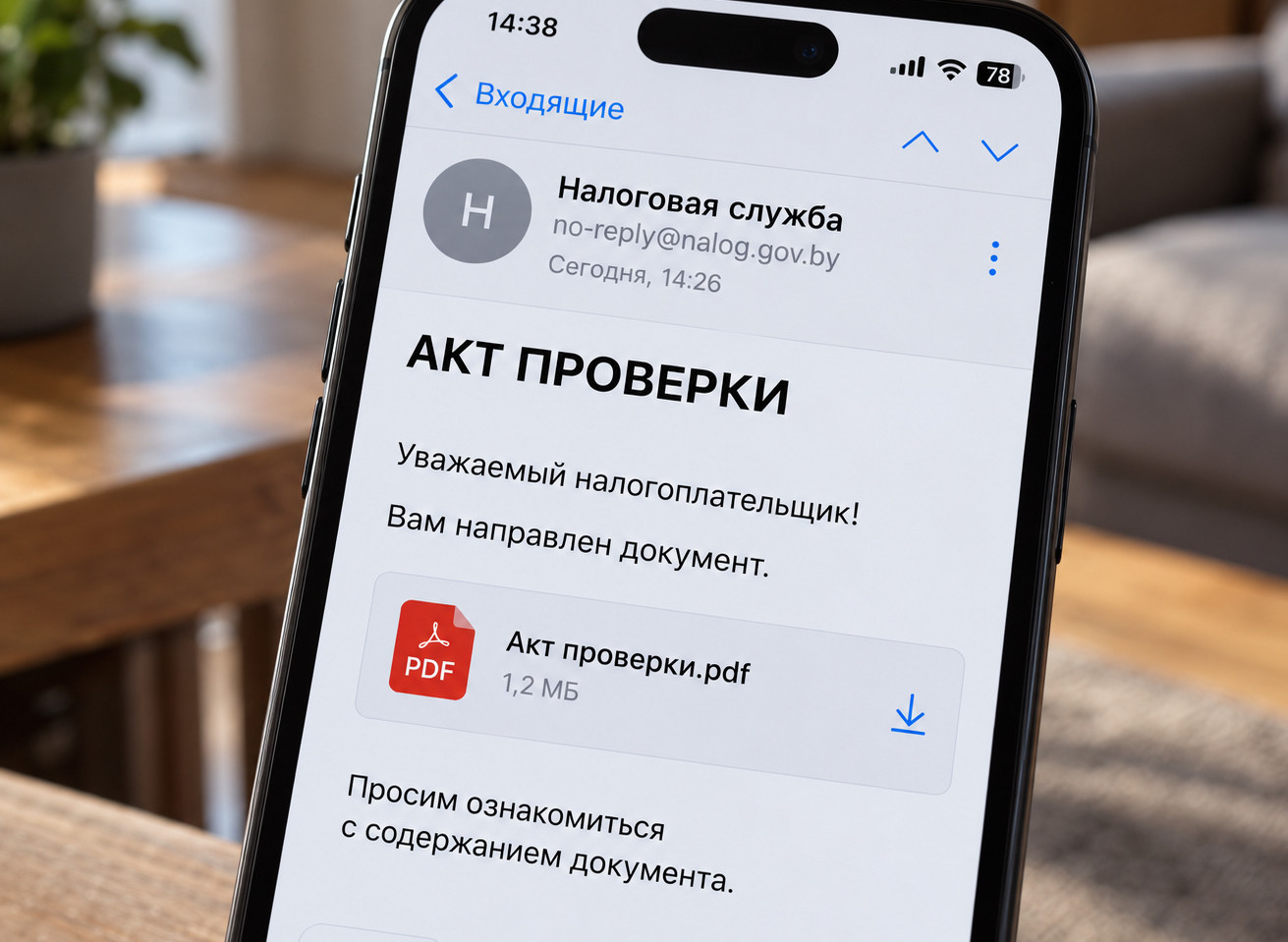 на почту пришел акт проверки