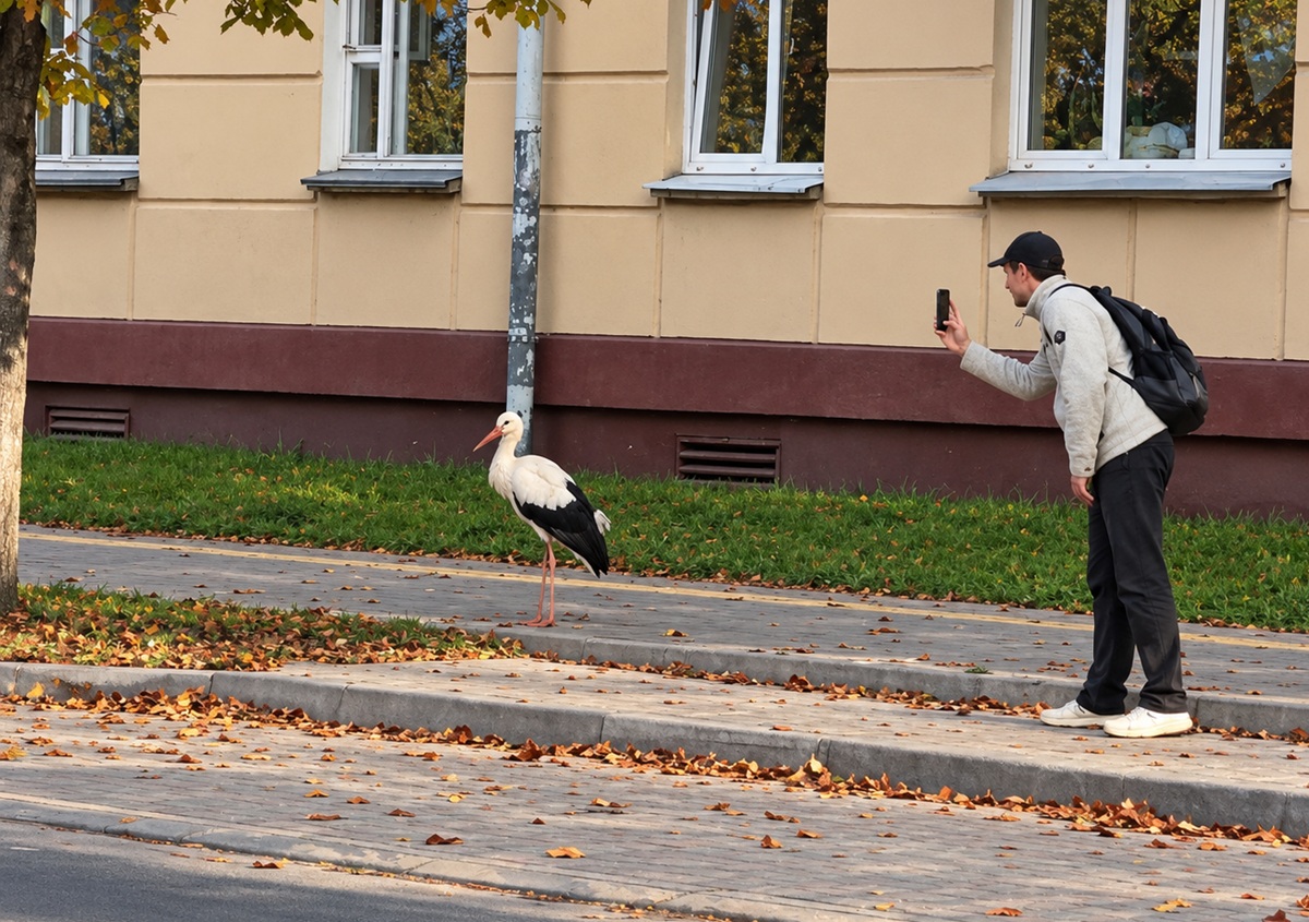 Аист в городе. Фото из ТГ "Новости Бобруйска"