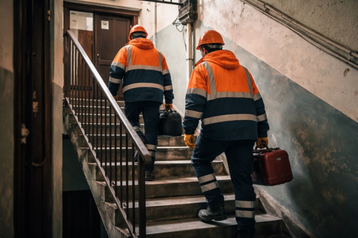 коммунальщики в подъезде