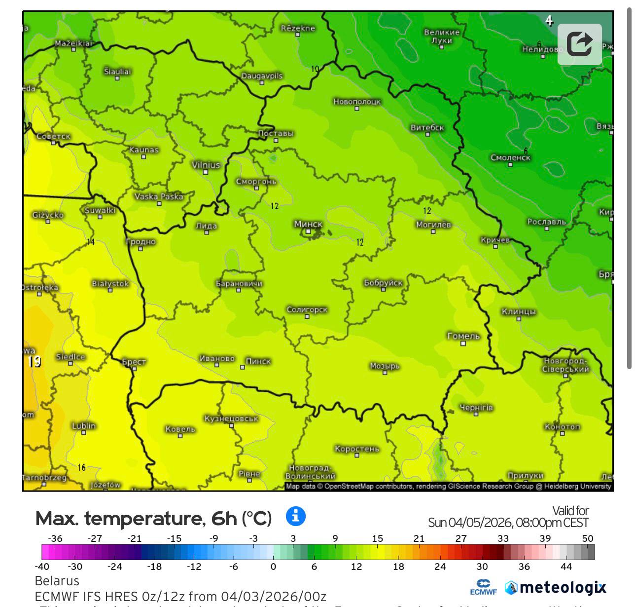 Максимальная температура в Беларуси 5 апреля