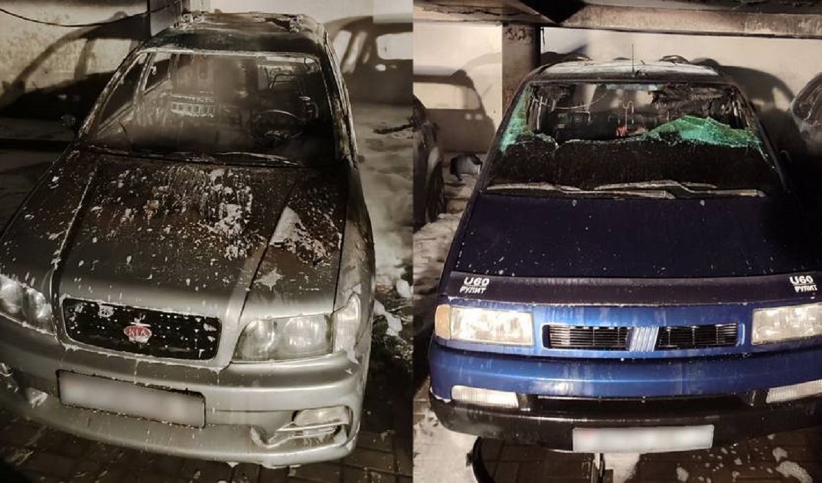 сожженные авто на паркинге в Минске 