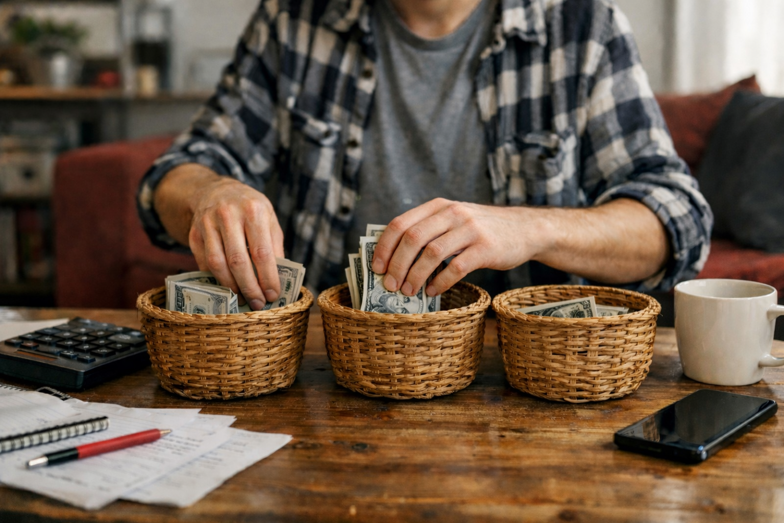 деньги в 3 корзинах