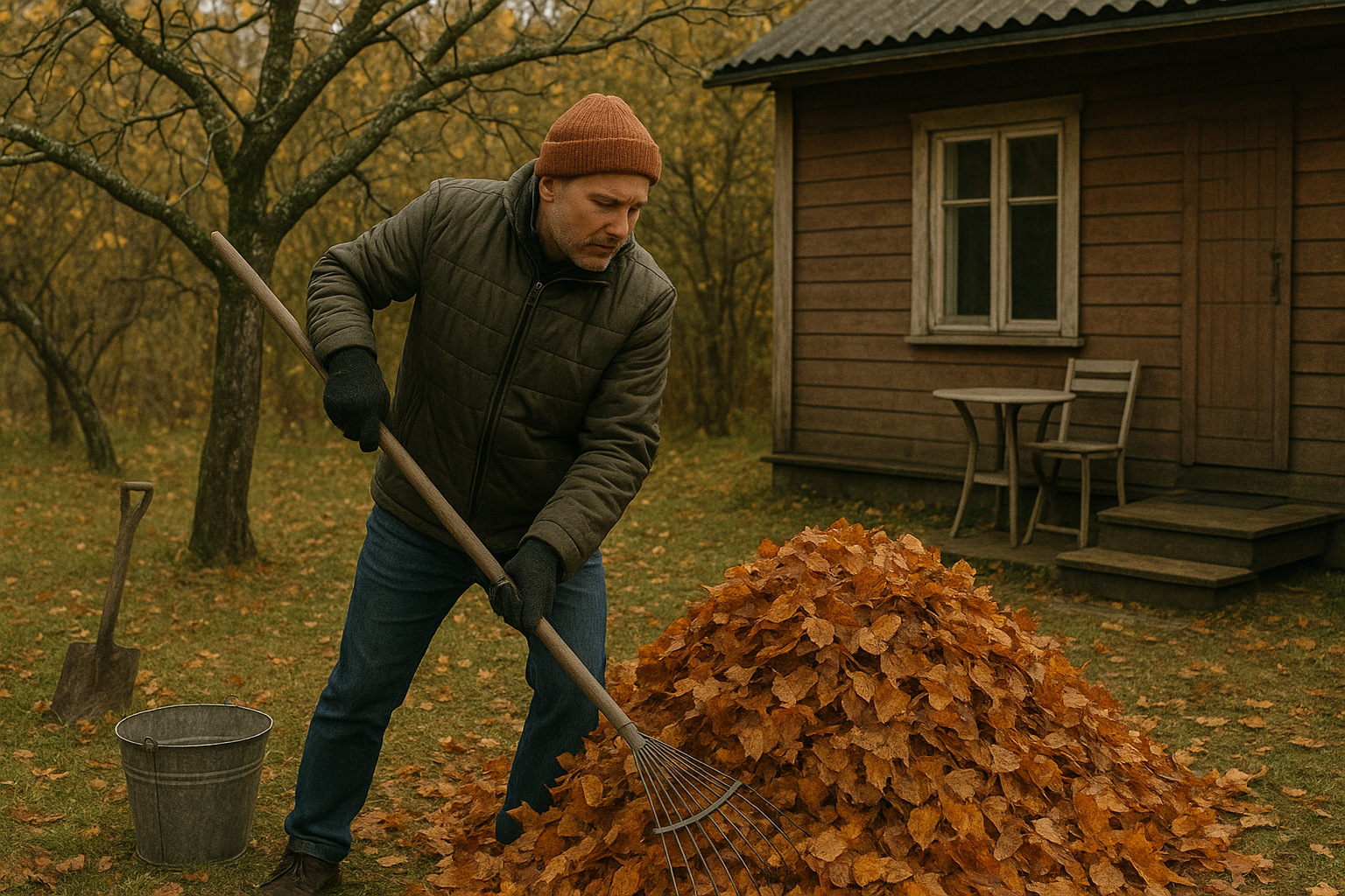 уборка листьев на участке