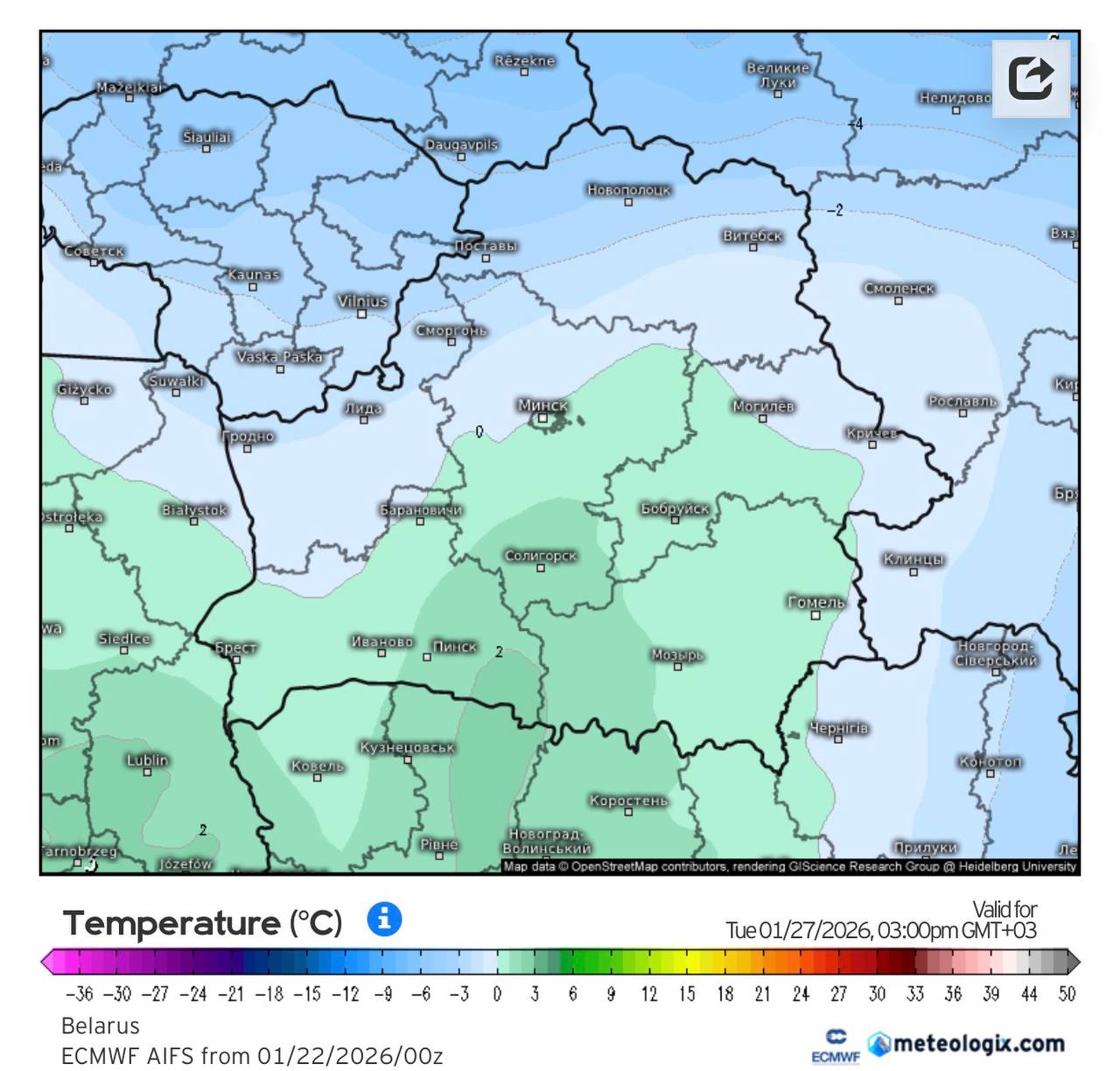 Температура 27 января в Беларуси