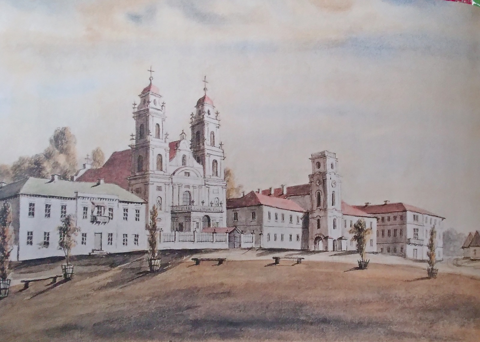 1-Соборная площадь (теперь пл. Свободы). Дом губернатора кафедральный костел Пресвятой Девы Марии и здание бывшего коллегиума иезуитов.jpg