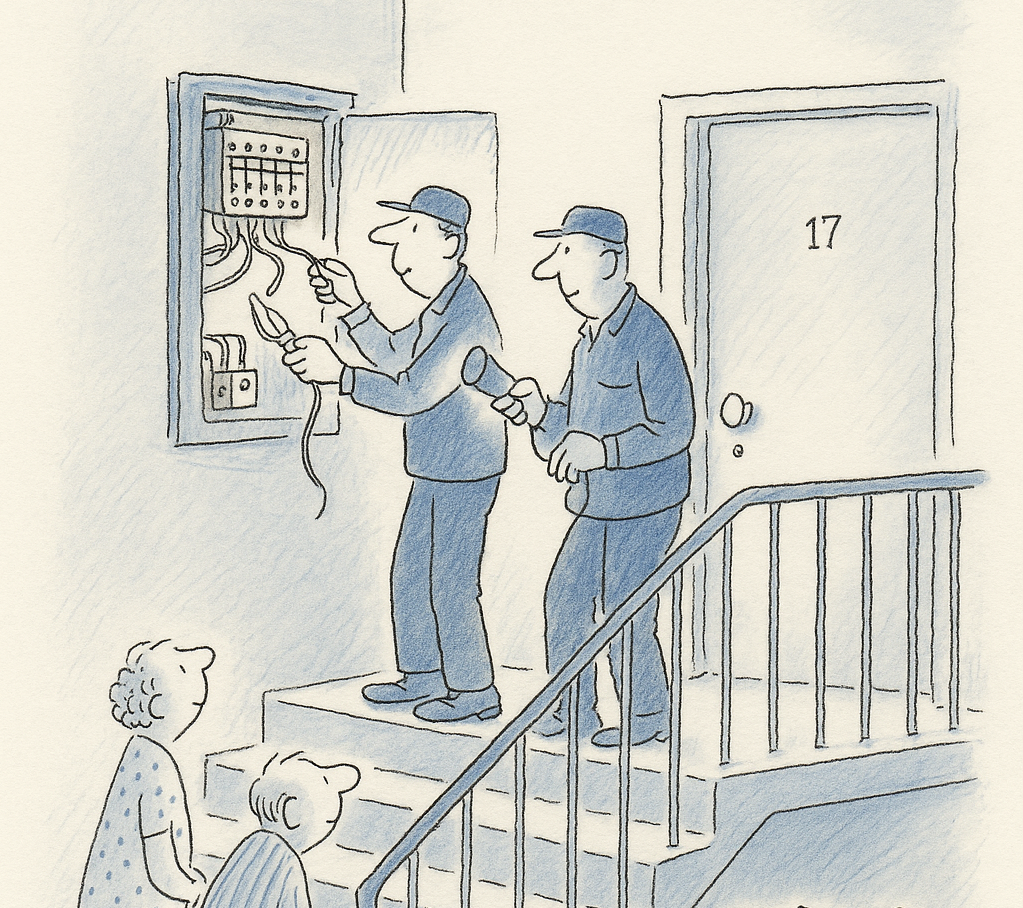 электрики отключают свет, изображение создано ИИ