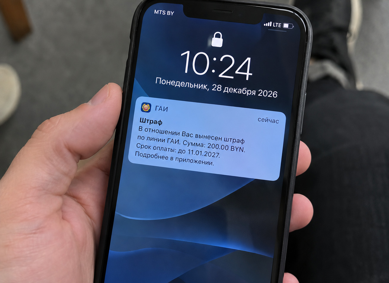 уведомление о штрафе на смартфоне
