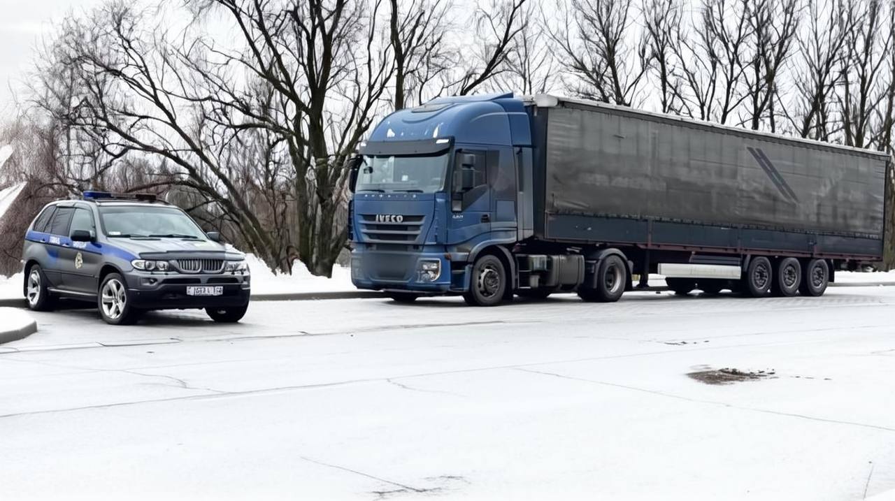 грузовик и машина ГАИ