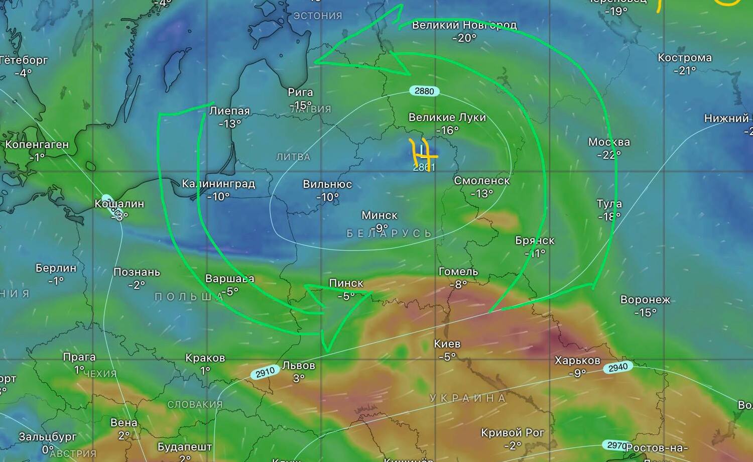 циркуляция циклона 25 января