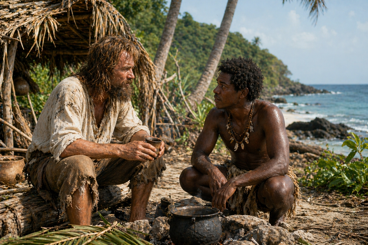 Робинзон и Пятница, изображение создано ИИ