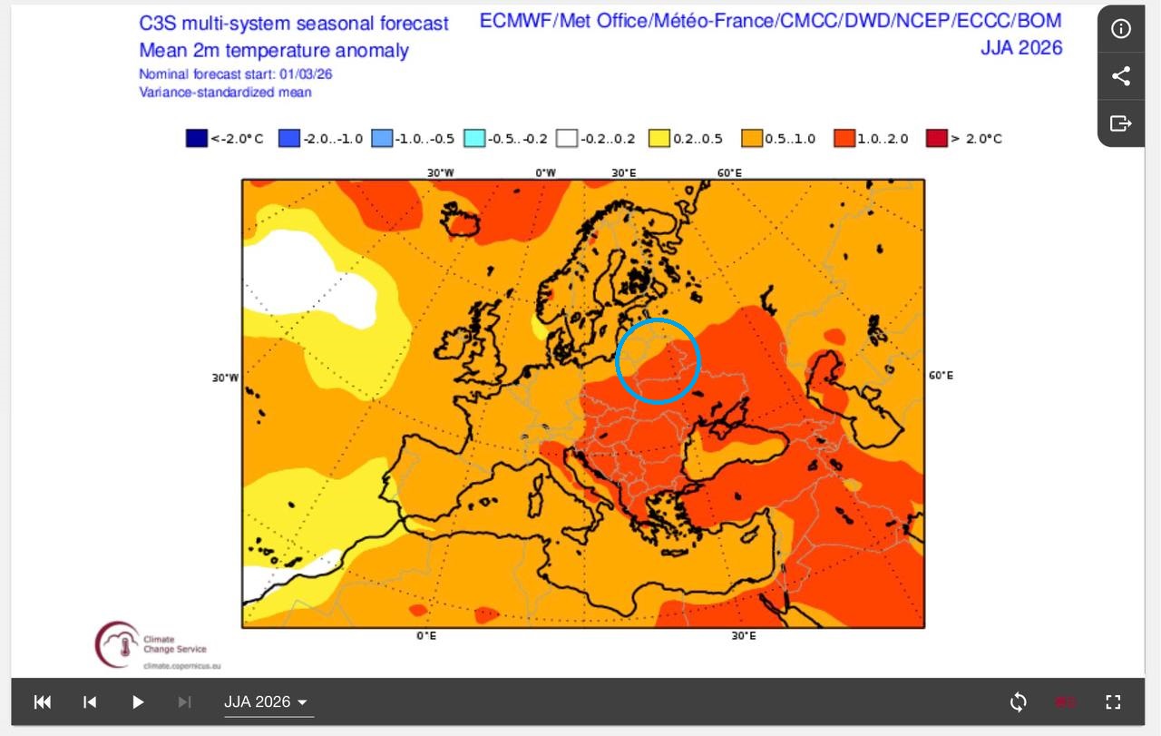 Прогноз температурных аномалий в июне, июле и августе