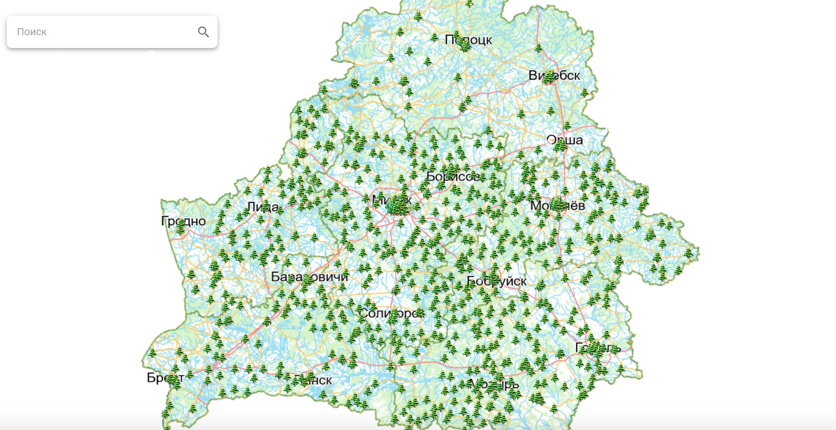 карта елочных базаров в Беларуси