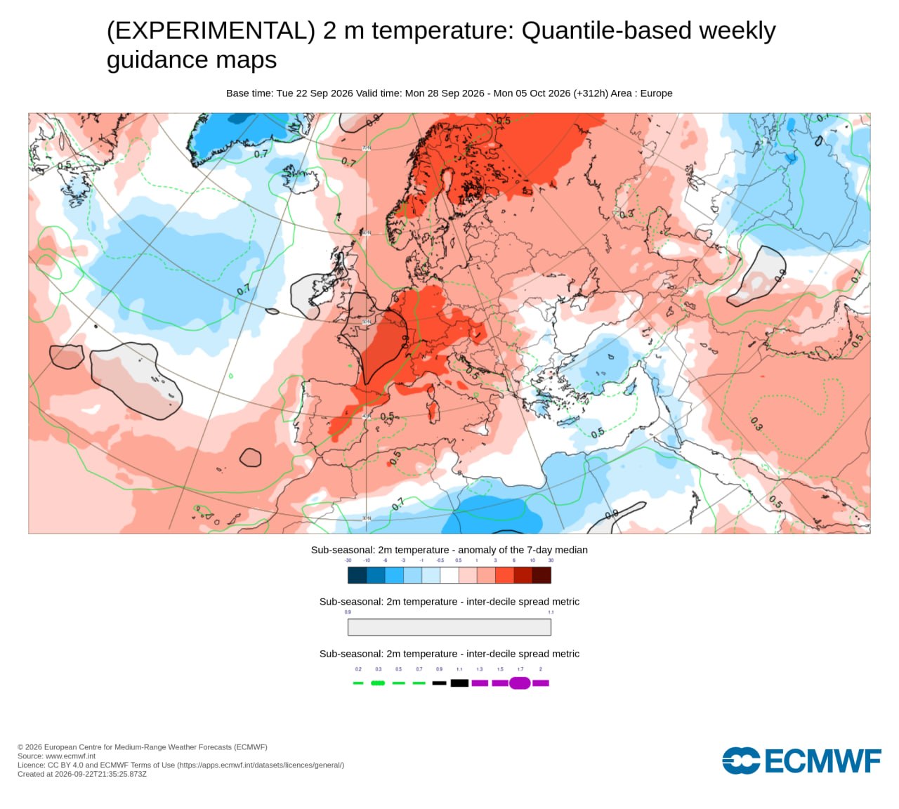 Карта температурных аномалий от ECMWF с 28 сентября по 5 октября