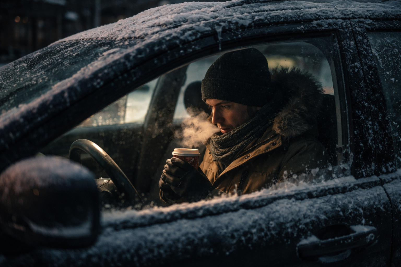 человеку в машине холодно