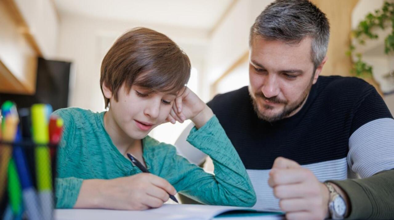 отец и сын делают домашнее задание