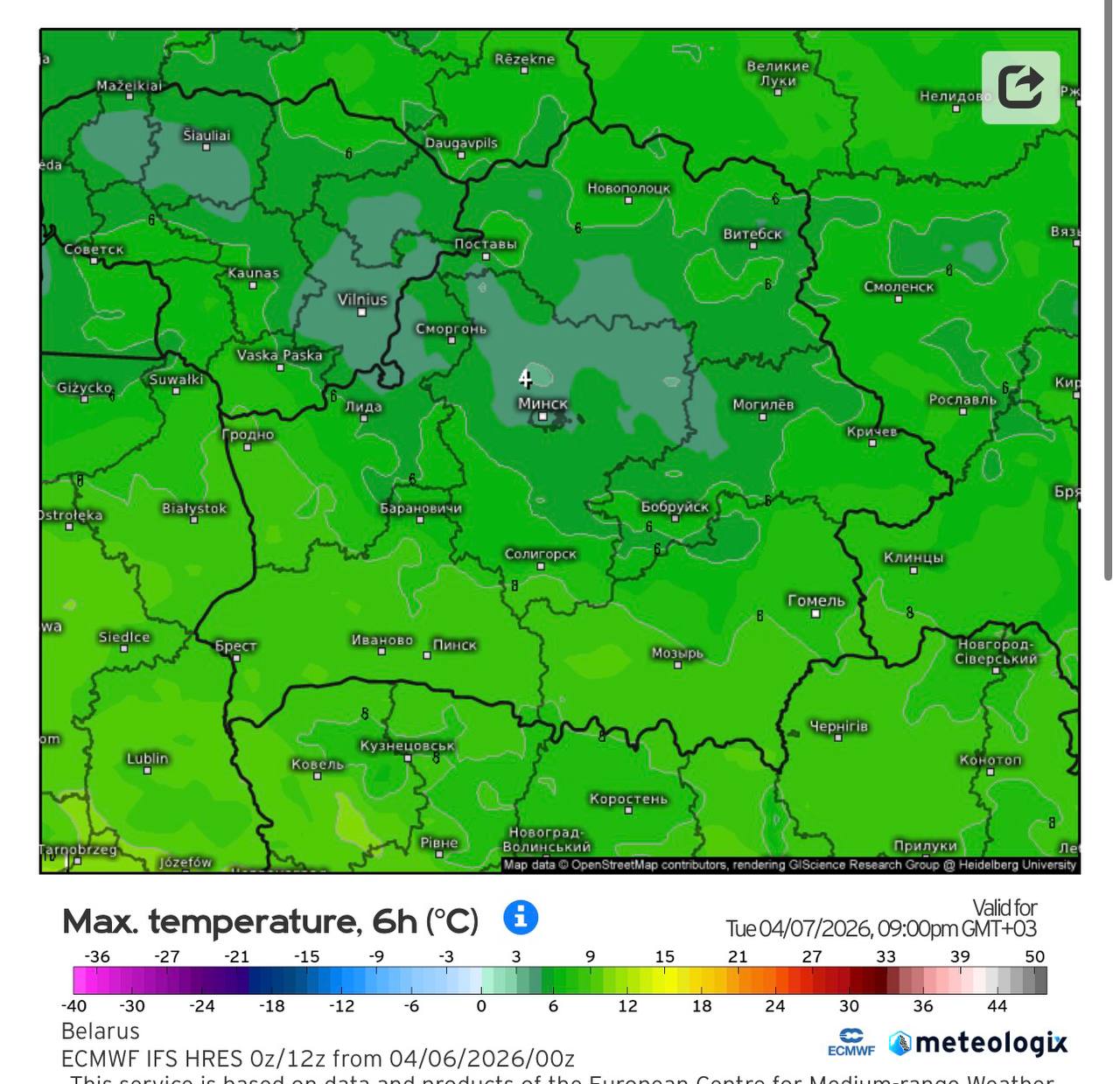 Максимальная температура в Беларуси 7 апреля
