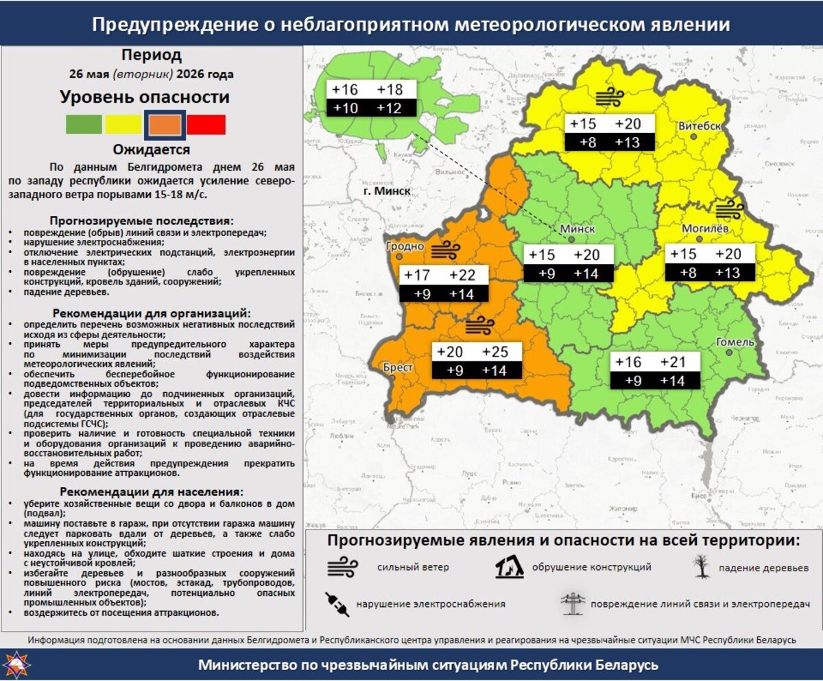 оранжевый уровень опасности в Беларуси 26 мая