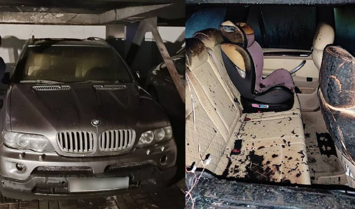 сожженные авто на паркинге в Минске