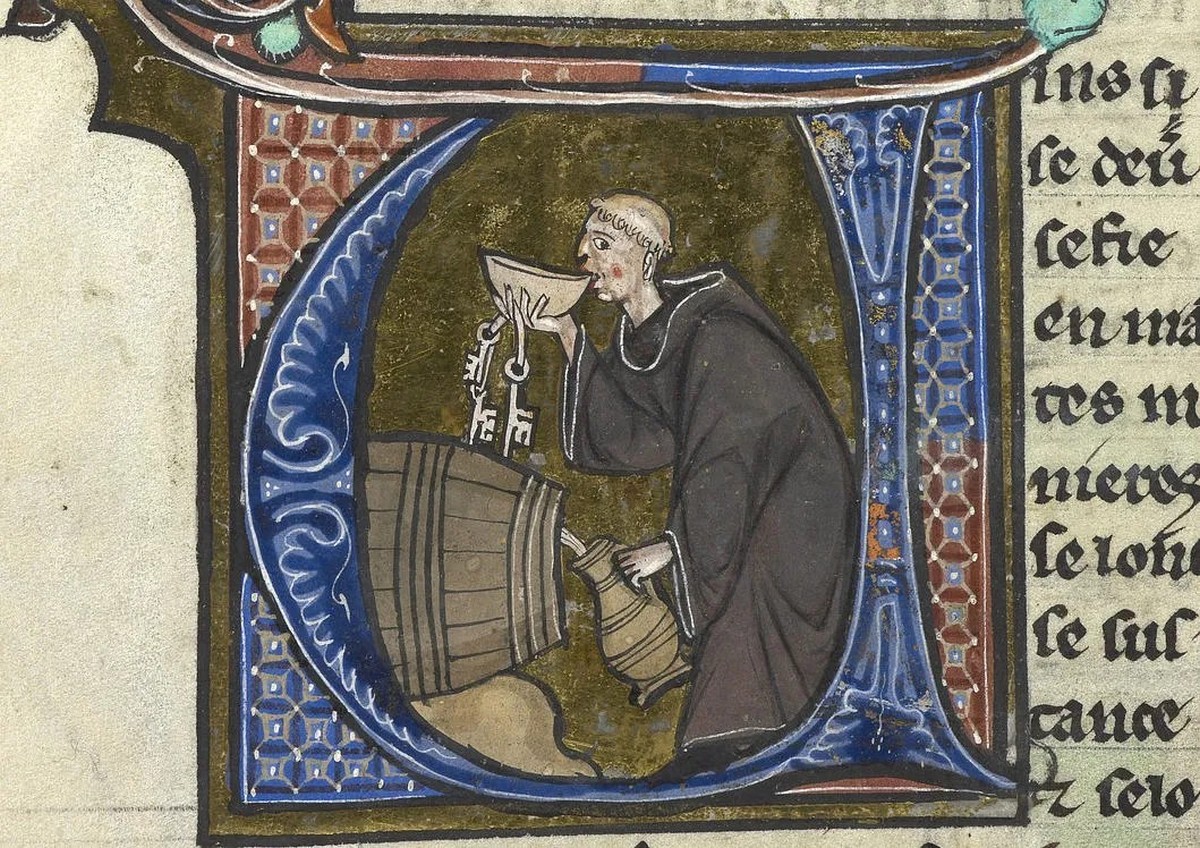 6-Средневековая миниатюра монах выпивает.jpg