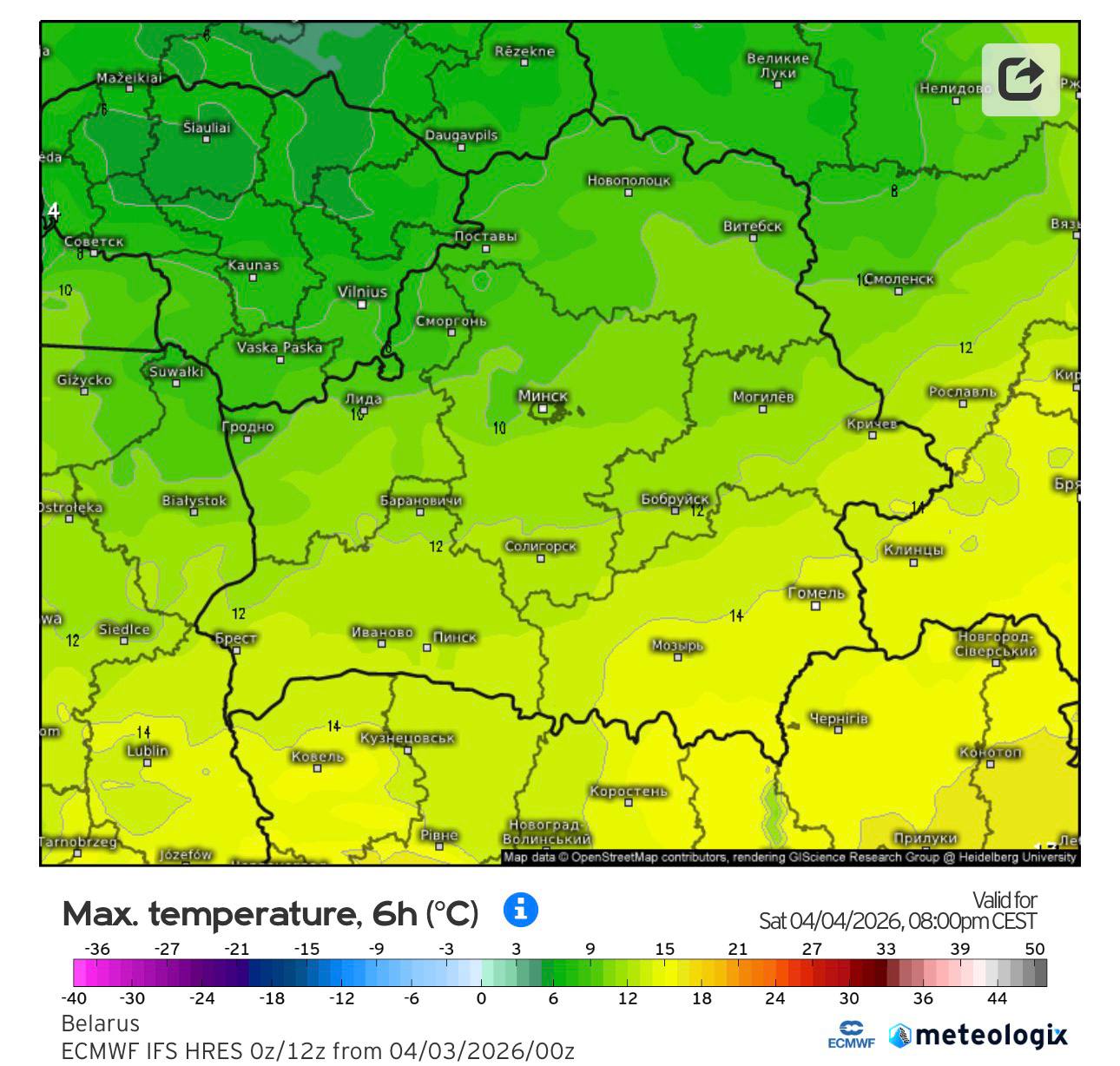 Максимальная температура в Беларуси 4 апреля