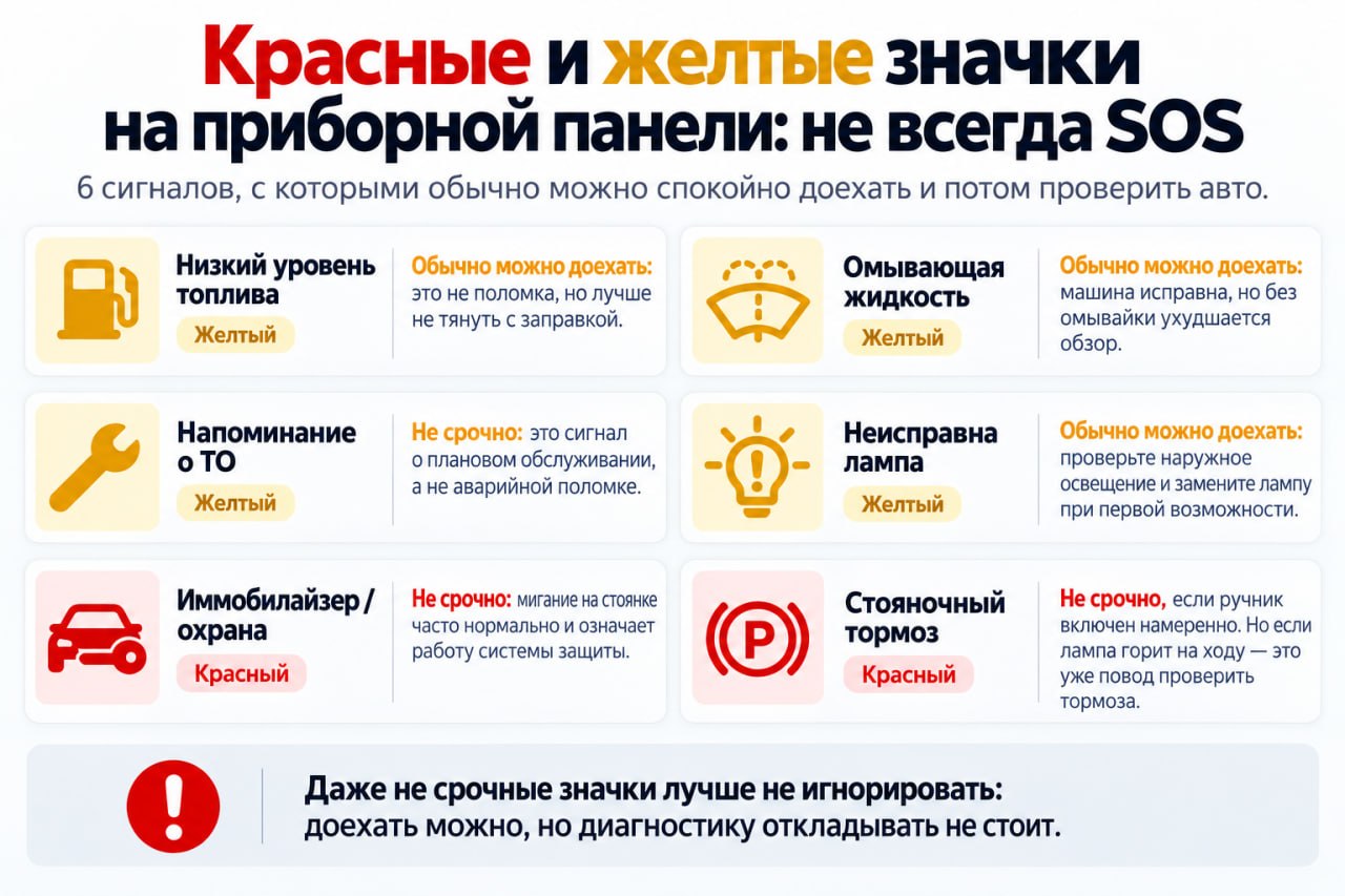 красные и желтые значки на приборной панели