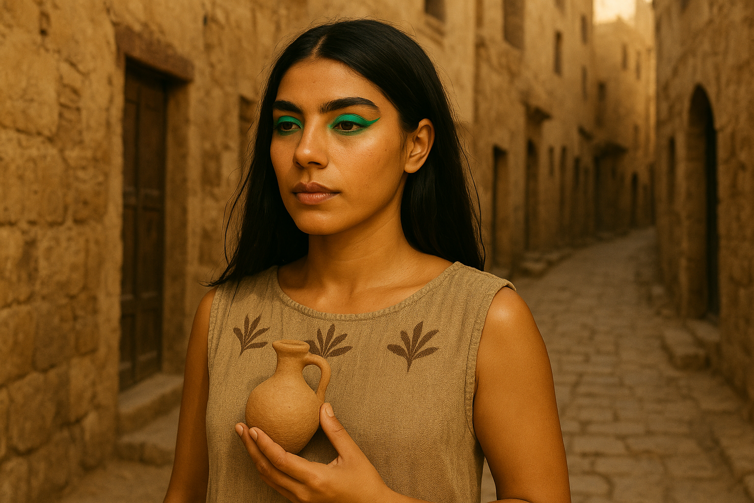 3-Египтянка держащая в руке флакон масла.PNG