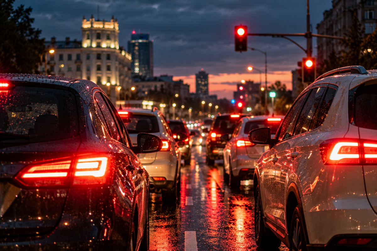 поток авто на светофоре