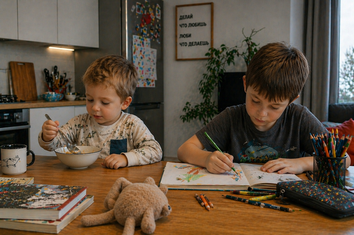 праворукие дети, изображение создано ИИ