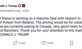 Трамп заявил о “масштабной сделке” по закупке калия у Беларуси