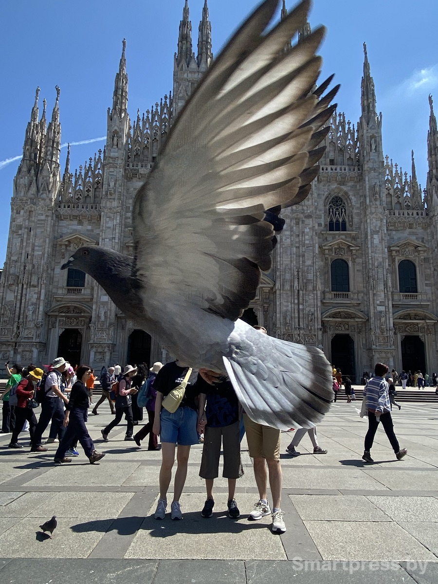 фото с голубем у Миланского собора